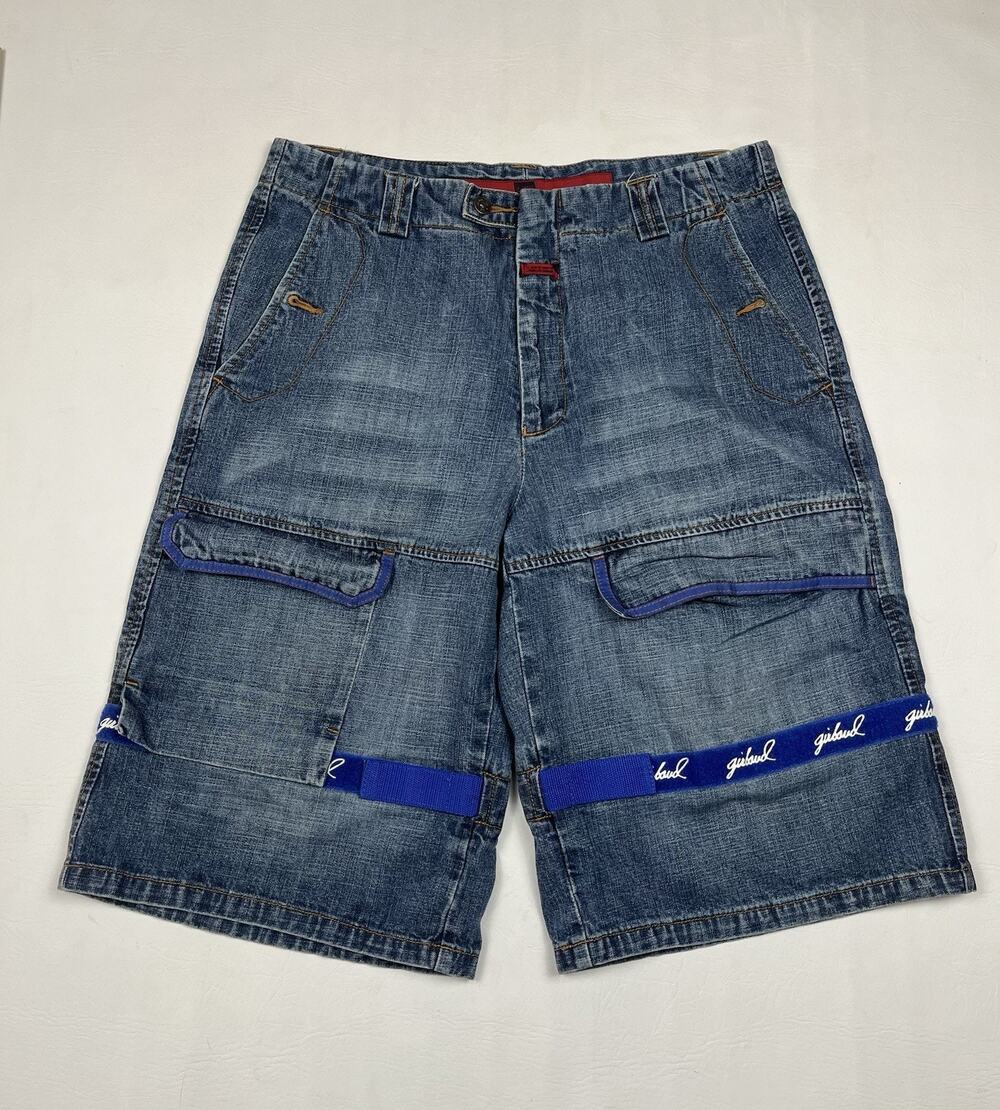 VTG Marithe Francois Girbaud Shuttle Tape Cargo Denim Shorts Mens 36 Blue Y2K